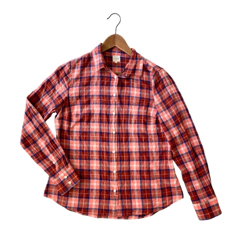 J. Crew Women Plaid Button Up The Perfect Shirt Long Sleeve Red Pink
